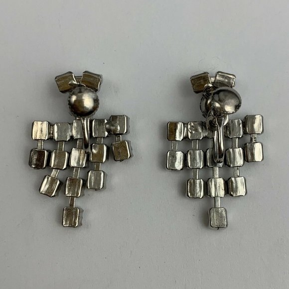 Clear Rhinestone Dangle Screw Back Earrings Vintage - Picture 2 of 4